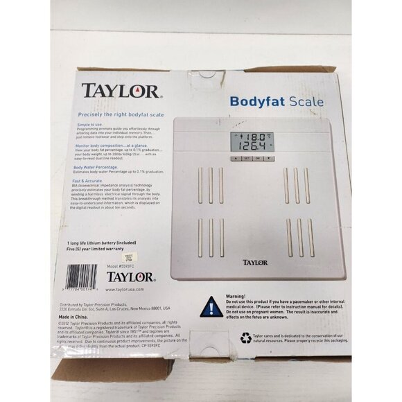 Taylor 5593FC Body Fat Body Water Scale LCD Digital Display 350 lb Capacity NEW - Picture 7 of 8